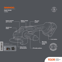 Угловая шлифмашина Daewoo Power DAG 3021LI SET (С 1-ИМ АКБ) (293055)