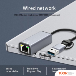 USBTOP USB TYPE-C/USB TYPE-A - RJ45 (100 МБИТ/С) (410873)