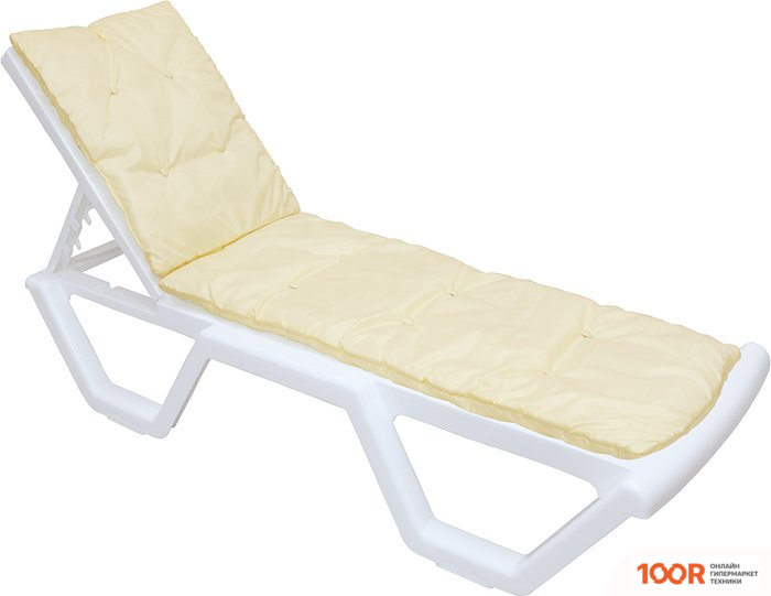 Шезлонг ComfortProm БЕЛЫЙ С ПОДУШКОЙ И РЕГУЛИРУЕМОЙ СПИНКОЙ, ПЛАСТИКОВЫЙ (405963)