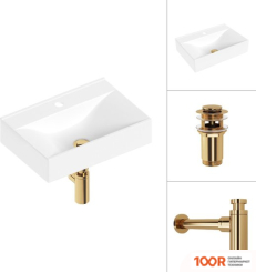 Умывальник Lauter 21887B + КЛАПАН 21190G + СИФОН 21635G (ЗОЛОТО) (397819)
