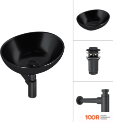 Умывальник Lauter 21652-A + КЛАПАН 21190B + СИФОН 21635B (ЧЕРНЫЙ МАТОВЫЙ) (397746)