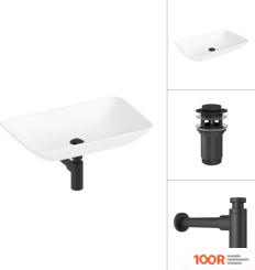 Умывальник Lauter 21540 + КЛАПАН 21190B + СИФОН 21635B (ЧЕРНЫЙ МАТОВЫЙ) (397713)