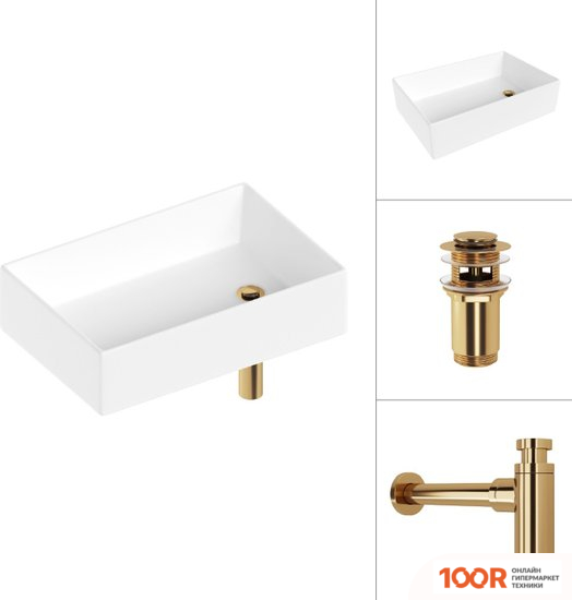 Умывальник Lauter 21518-1 + КЛАПАН 21190G + СИФОН 21635G (ЗОЛОТО) (397708)