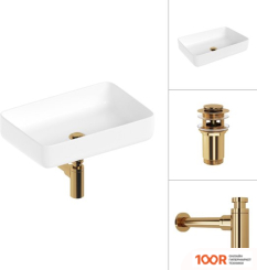 Умывальник Lauter 21487-50 + КЛАПАН 21190G + СИФОН 21635G (ЗОЛОТО) (397675)