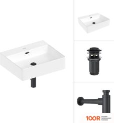 Умывальник Lauter 21478 + КЛАПАН 9229832 + СИФОН 21635B (ЧЕРНЫЙ МАТОВЫЙ) (397670)