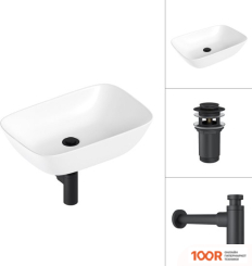 Умывальник Lauter 21454 + КЛАПАН 21190B + СИФОН 21635B (ЧЕРНЫЙ МАТОВЫЙ) (397652)