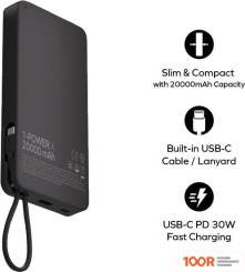 Внешний аккумулятор Momax 1-POWER X BUILT-IN USB-C IP153 20000MAH (ЧЕРНЫЙ) (373883)