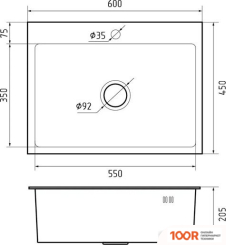 Кухонная мойка GranFest Metal НЕРЖАВЕЮЩАЯ СТАЛЬ AISI 304 PVD GF-6045 ГРАФИТ (С СИФОНОМ) (361143)