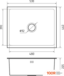 Кухонная мойка GranFest Metal НЕРЖАВЕЮЩАЯ СТАЛЬ AISI 304 PVD GF-5344 ГРАФИТ (С СИФОНОМ) (361142)