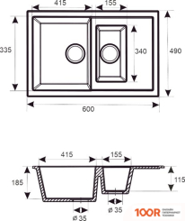 Кухонная мойка AlfaSun ФУДЗИЯМА (ЧЕРНЫЙ ОБСИДИАН) (359846)
