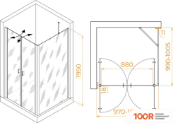 RGW PA-134 (PA-104+Z-050-2+O-204) 060813400-11 100X100 (ХРОМ/ПРОЗРАЧНОЕ СТЕКЛО) (345313)