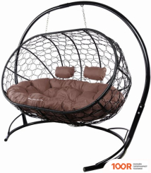 M-Group ЛЕЖЕБОКА 11180405 (С ЧЕРНЫМ РОТАНГОМ/КОРИЧНЕВАЯ ПОДУШКА) (341204)