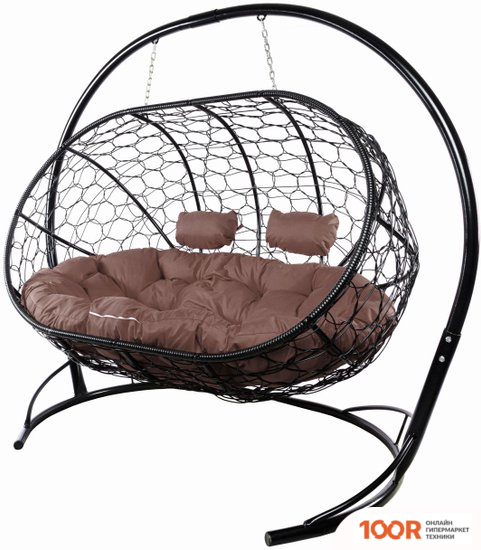 M-Group ЛЕЖЕБОКА 11180405 (С ЧЕРНЫМ РОТАНГОМ/КОРИЧНЕВАЯ ПОДУШКА) (341204)