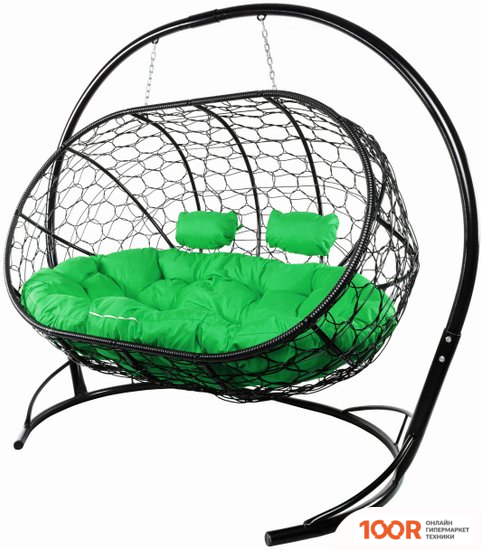 M-Group ЛЕЖЕБОКА 11180404 (С ЧЕРНЫМ РОТАНГОМ/ЗЕЛЕНАЯ ПОДУШКА) (341203)