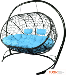 M-Group ЛЕЖЕБОКА 11180403 (С ЧЕРНЫМ РОТАНГОМ/ГОЛУБАЯ ПОДУШКА) (341202)