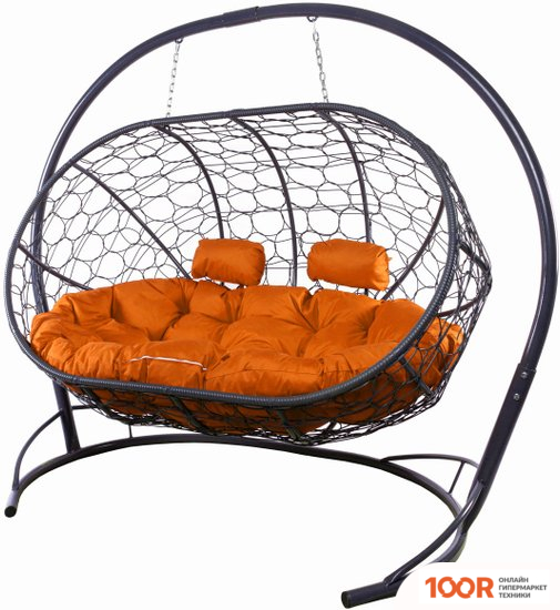 M-Group ЛЕЖЕБОКА 11180307 (С СЕРЫМ РОТАНГОМ/ОРАНЖЕВАЯ ПОДУШКА) (341196)