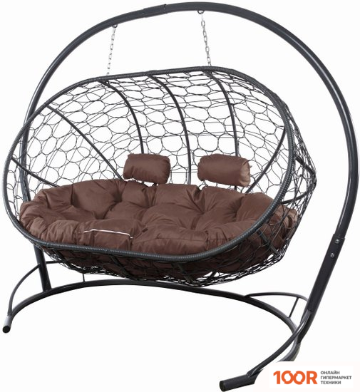 M-Group ЛЕЖЕБОКА 11180305 (С СЕРЫМ РОТАНГОМ/КОРИЧНЕВАЯ ПОДУШКА) (341194)