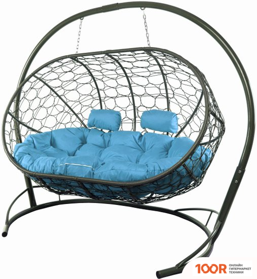 M-Group ЛЕЖЕБОКА 11180303 (С СЕРЫМ РОТАНГОМ/ГОЛУБАЯ ПОДУШКА) (341192)