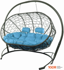 M-Group ЛЕЖЕБОКА 11180303 (С СЕРЫМ РОТАНГОМ/ГОЛУБАЯ ПОДУШКА) (341192)