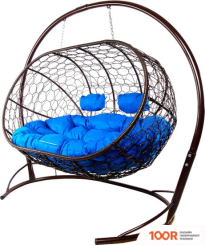 M-Group ЛЕЖЕБОКА 11180210 (С КОРИЧНЕВЫМ РОТАНГОМ/СИНЯЯ ПОДУШКА) (341189)