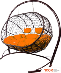 M-Group ЛЕЖЕБОКА 11180207 (С КОРИЧНЕВЫМ РОТАНГОМ/ОРАНЖЕВАЯ ПОДУШКА) (341186)