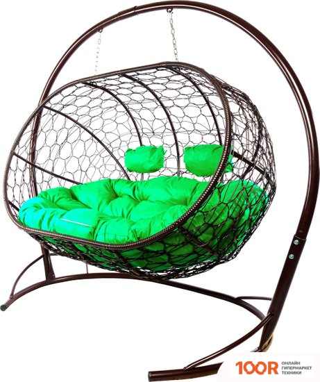 M-Group ЛЕЖЕБОКА 11180204 (С КОРИЧНЕВЫМ РОТАНГОМ/ЗЕЛЕНАЯ ПОДУШКА) (341183)