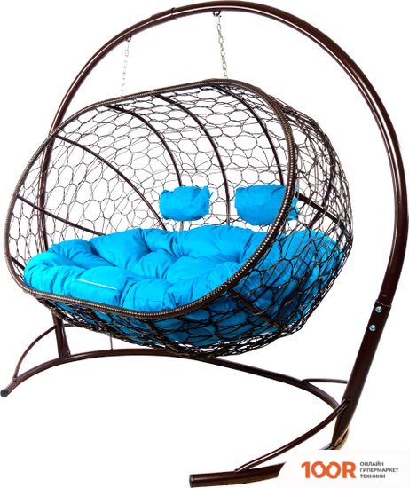 M-Group ЛЕЖЕБОКА 11180203 (С КОРИЧНЕВЫМ РОТАНГОМ/ГОЛУБАЯ ПОДУШКА) (341182)