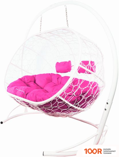 M-Group ЛЕЖЕБОКА 11180108 (С БЕЛЫМ РОТАНГОМ/РОЗОВАЯ ПОДУШКА) (341177)