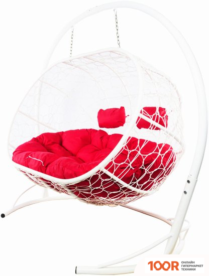 M-Group ЛЕЖЕБОКА 11180106 (С БЕЛЫМ РОТАНГОМ/КРАСНАЯ ПОДУШКА) (341175)