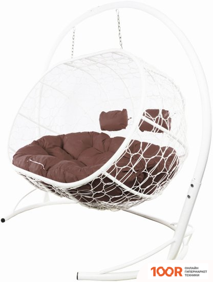 M-Group ЛЕЖЕБОКА 11180105 (С БЕЛЫМ РОТАНГОМ/КОРИЧНЕВАЯ ПОДУШКА) (341174)