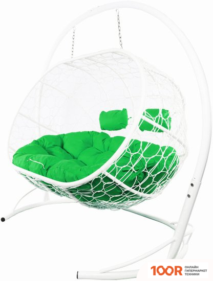 M-Group ЛЕЖЕБОКА 11180104 (С БЕЛЫМ РОТАНГОМ/ЗЕЛЕНАЯ ПОДУШКА) (341173)