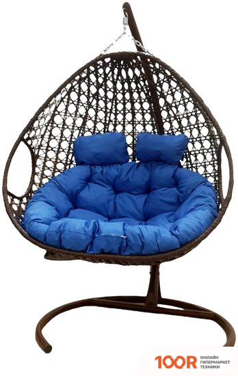 M-Group ДЛЯ ДВОИХ ЛЮКС 11510210 (КОРИЧНЕВЫЙ РОТАНГ/СИНЯЯ ПОДУШКА) (340887)