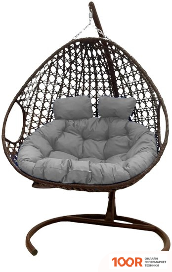 M-Group ДЛЯ ДВОИХ ЛЮКС 11510209 (КОРИЧНЕВЫЙ РОТАНГ/СЕРАЯ ПОДУШКА) (340886)