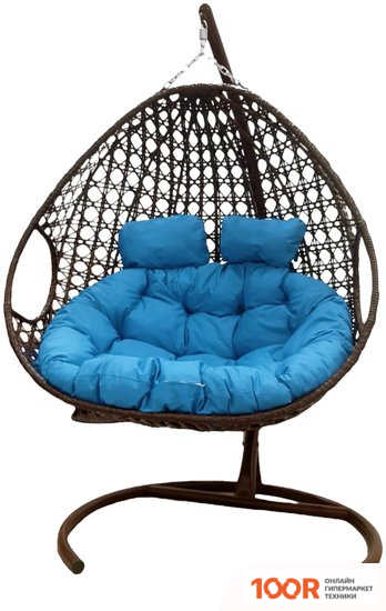 M-Group ДЛЯ ДВОИХ ЛЮКС 11510203 (КОРИЧНЕВЫЙ РОТАНГ/ГОЛУБАЯ ПОДУШКА) (340881)