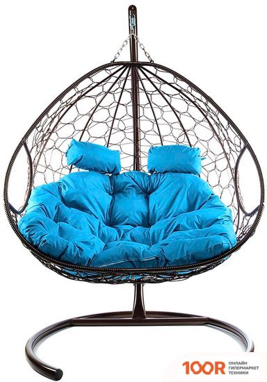 M-Group ДЛЯ ДВОИХ 11450203 (КОРИЧНЕВЫЙ РОТАНГ/ГОЛУБАЯ ПОДУШКА) (340838)