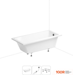 Ванна Wellsee FREEDOM 150X80 231101007 (ВСТРАИВАЕМАЯ ВАННА БЕЛЫЙ ГЛЯНЕЦ, НОЖКИ, СИФОН-АВТОМАТ МАТОВЫЙ ЧЕРНЫЙ) (337179)