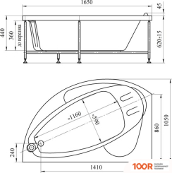 Ванна Vannesa ВАРНА 165X105L 2-76-2-1-0-234 (ГИДРОМАССАЖ, БАЛАНС ХРОМ) (336570)