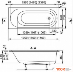Ванна VagnerPlast KASANDRA 150X70 (С КАРКАСОМ) (336501)