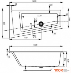 Ванна VagnerPlast CAVALLO 160X90 L (С КАРКАСОМ) (336457)