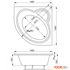Ванна VagnerPlast CATALINA 146X146 (С КАРКАСОМ И ЭКРАНОМ) (336449)