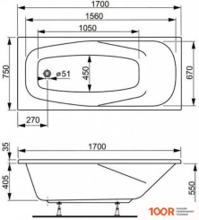 Ванна VagnerPlast ARONIA 170Х75 (С КАРКАСОМ И 2 ЭКРАНАМИ) (336431)