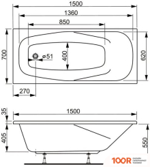 Ванна VagnerPlast ARONIA 150Х70 (С КАРКАСОМ) (336426)