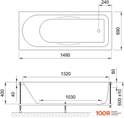 Ванна Royal Bath TUDOR 150X70 RB407700 (С ПОДГОЛОВНИКОМ) (335922)