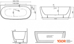 Ванна Polimat RISA 170X80 (ПРИСТЕННАЯ, БЕЛЫЙ) (335759)