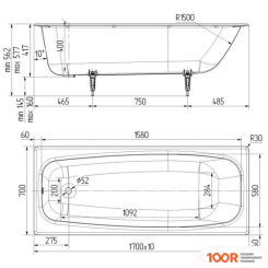Ванна Maroni FORTUNA 170X70 (БЕЗ НОЖЕК) (335655)