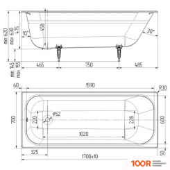 Ванна Maroni COMFORT 170X70 (С НОЖКАМИ) (335652)