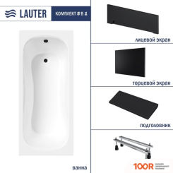 Ванна Lauter SOPHIA 170 21205170 (С НОЖКАМИ, ЧЕРНЫМ ПОДГОЛОВ.,ЧЕРНЫМ ЛИЦ. И ТОРЦ.ЭКРАНОМ) (335348)