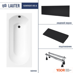 Ванна Lauter HAVEN 160 21202006 (С НОЖКАМИ, ЧЕРНЫМ ПОДГОЛОВНИКОМ И ЧЕРНЫМ ЛИЦ.ЭКРАНОМ) (335197)