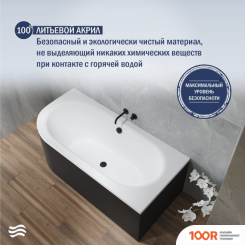 Ванна Lauter BLISS 180 P 21201082P (С ЧЕРНЫМ ПОДГОЛОВНИКОМ) (335067)