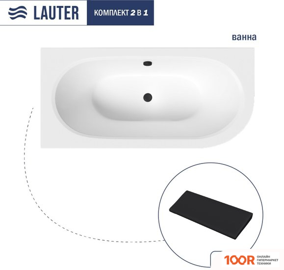Ванна Lauter BLISS 170 L 21201071L (С ЧЕРНЫМ ПОДГОЛОВНИКОМ) (335027)